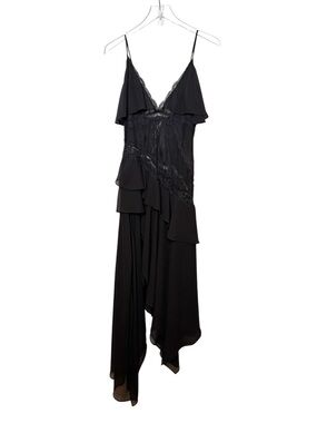 Ronnie Kobo Black Lace Inset Handkerchief Hem Evening Dress Sz S